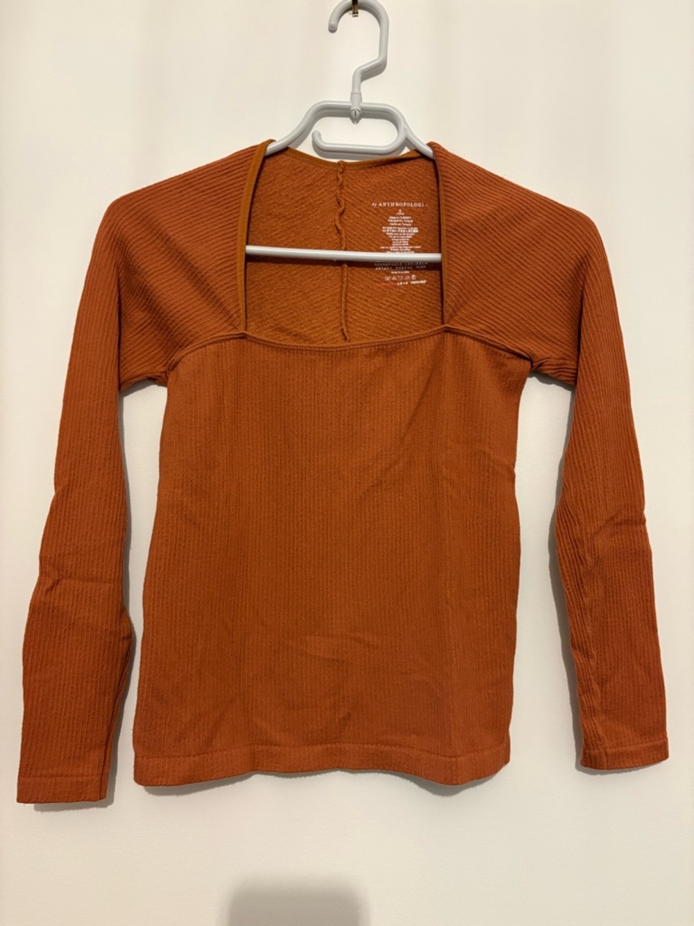 Anthropologie Ribbed Square-Neck Top in Rust Orange